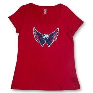 NHL Washington Capitals Ladies Fitted Tee Red Sequins Logo Hockey Juniors XL 15